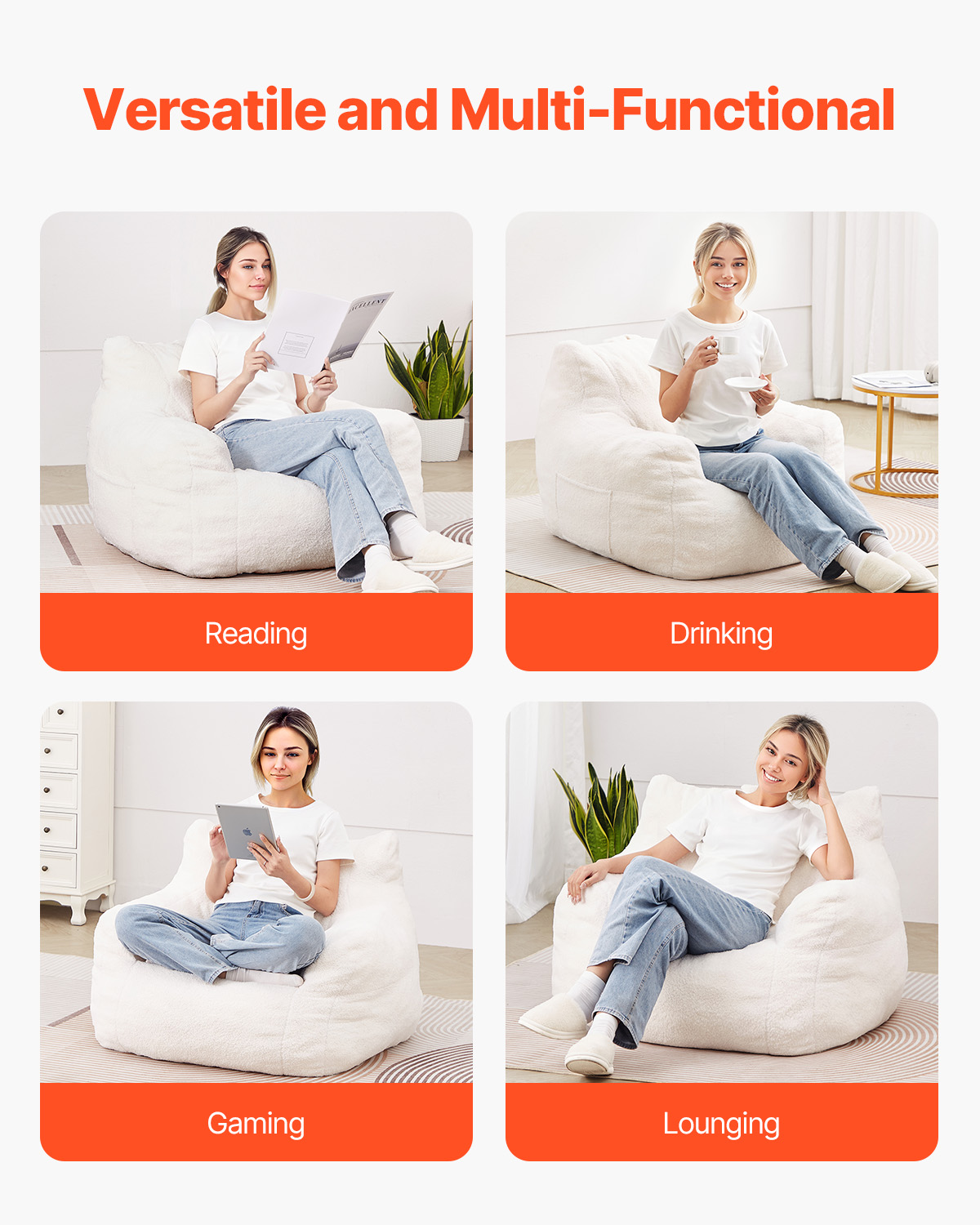 Bean Bag Chair with Armrests and Storage Pocket/Removable Cover & Dutch Velvet - Picture 9 of 62