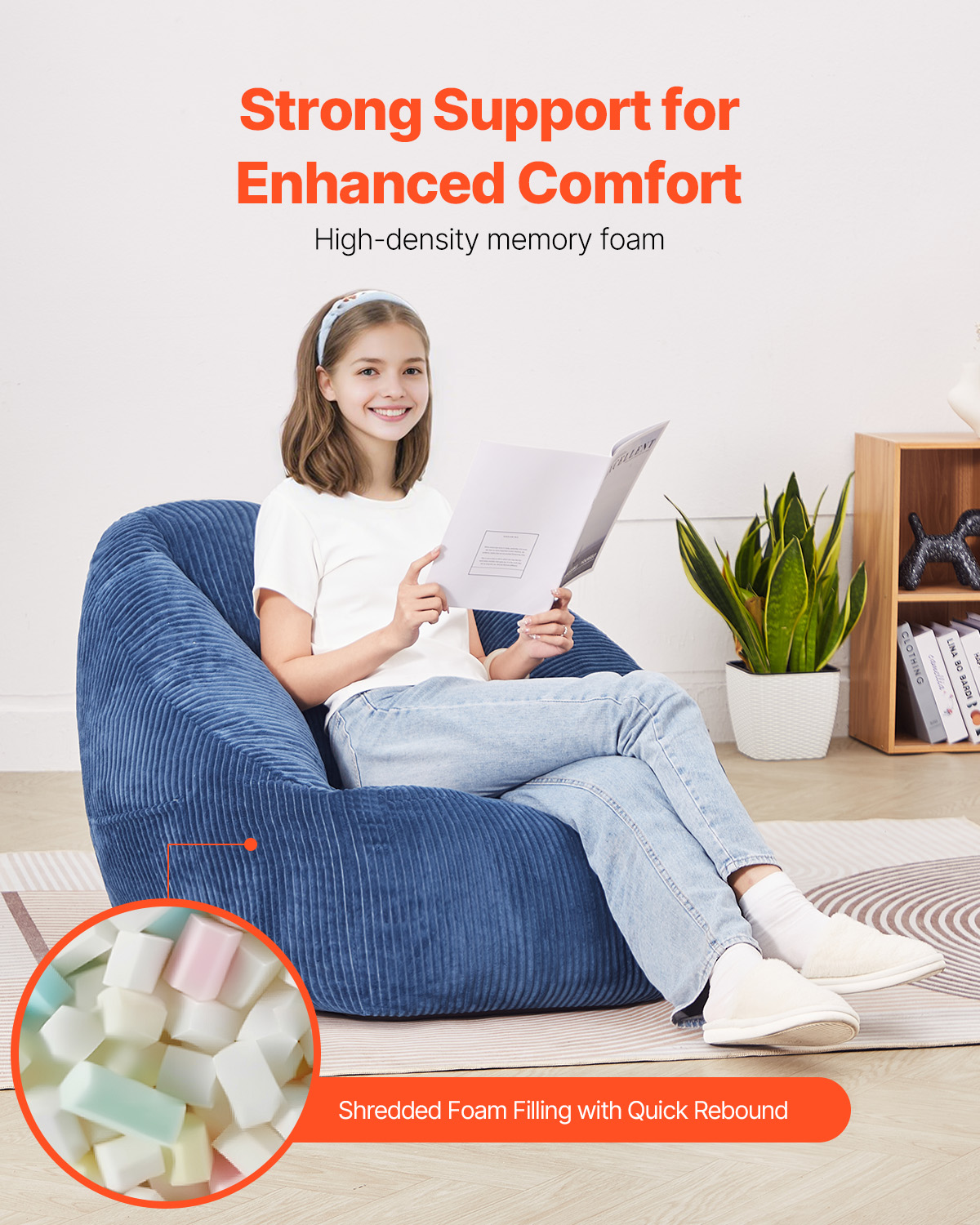 Bean Bag Chair with Armrests and Storage Pocket/Removable Cover & Dutch Velvet - Picture 18 of 62