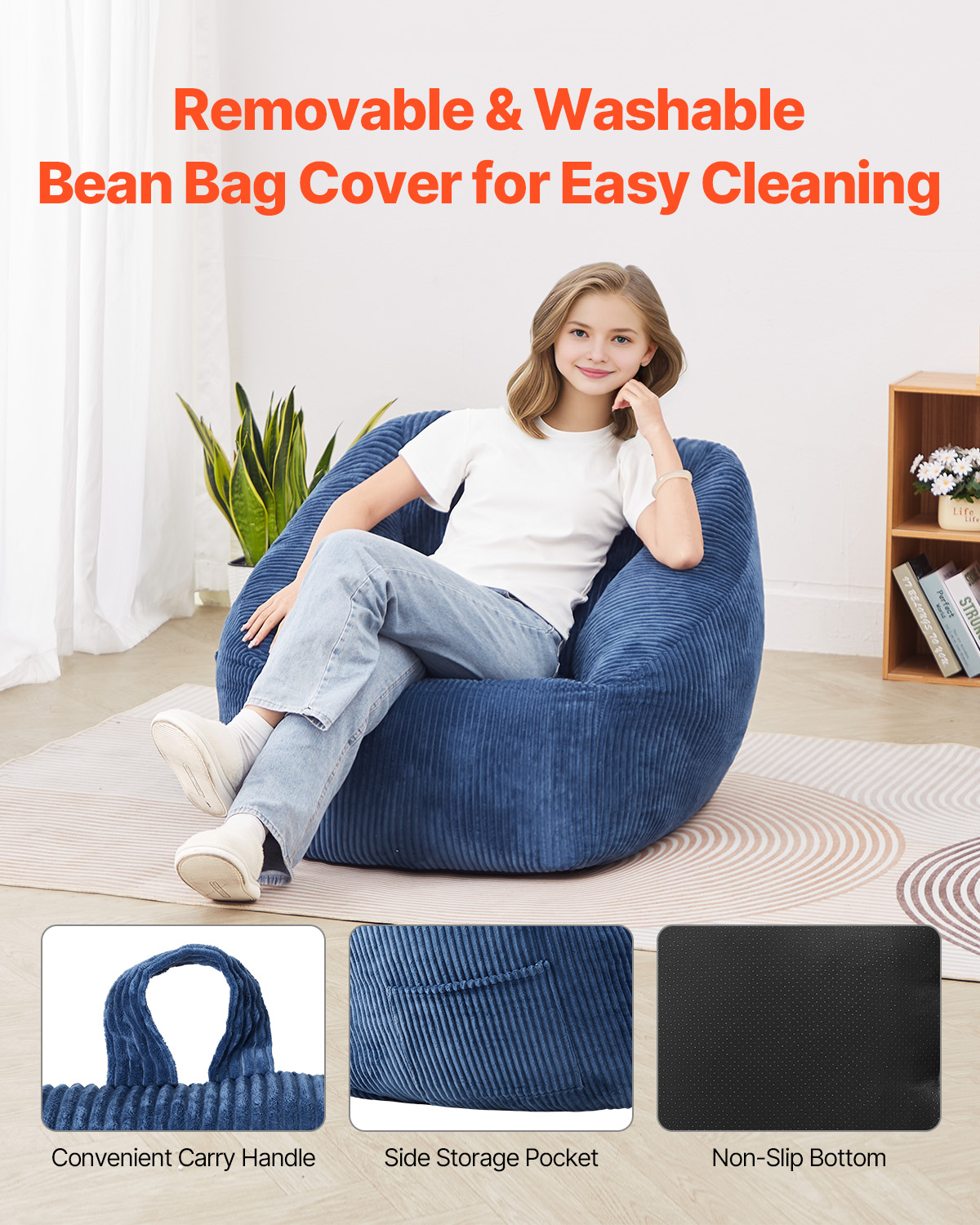 Bean Bag Chair with Armrests and Storage Pocket/Removable Cover & Dutch Velvet - Picture 19 of 62