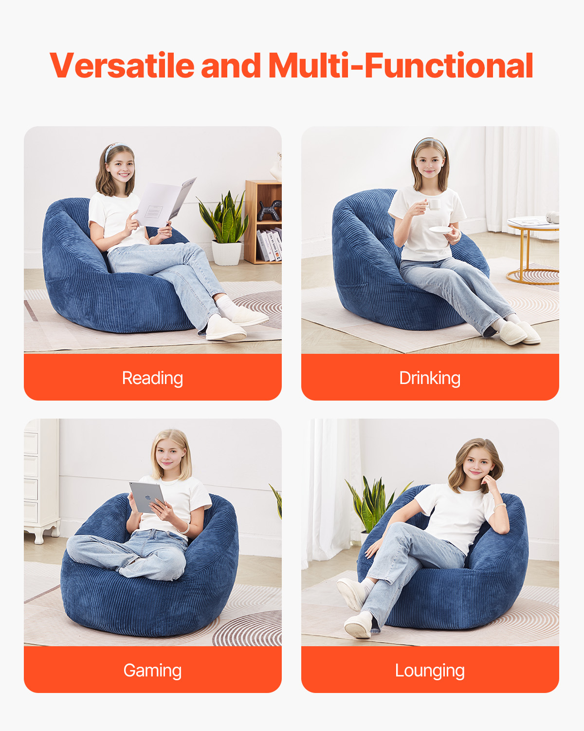 Bean Bag Chair with Armrests and Storage Pocket/Removable Cover & Dutch Velvet - Picture 21 of 62