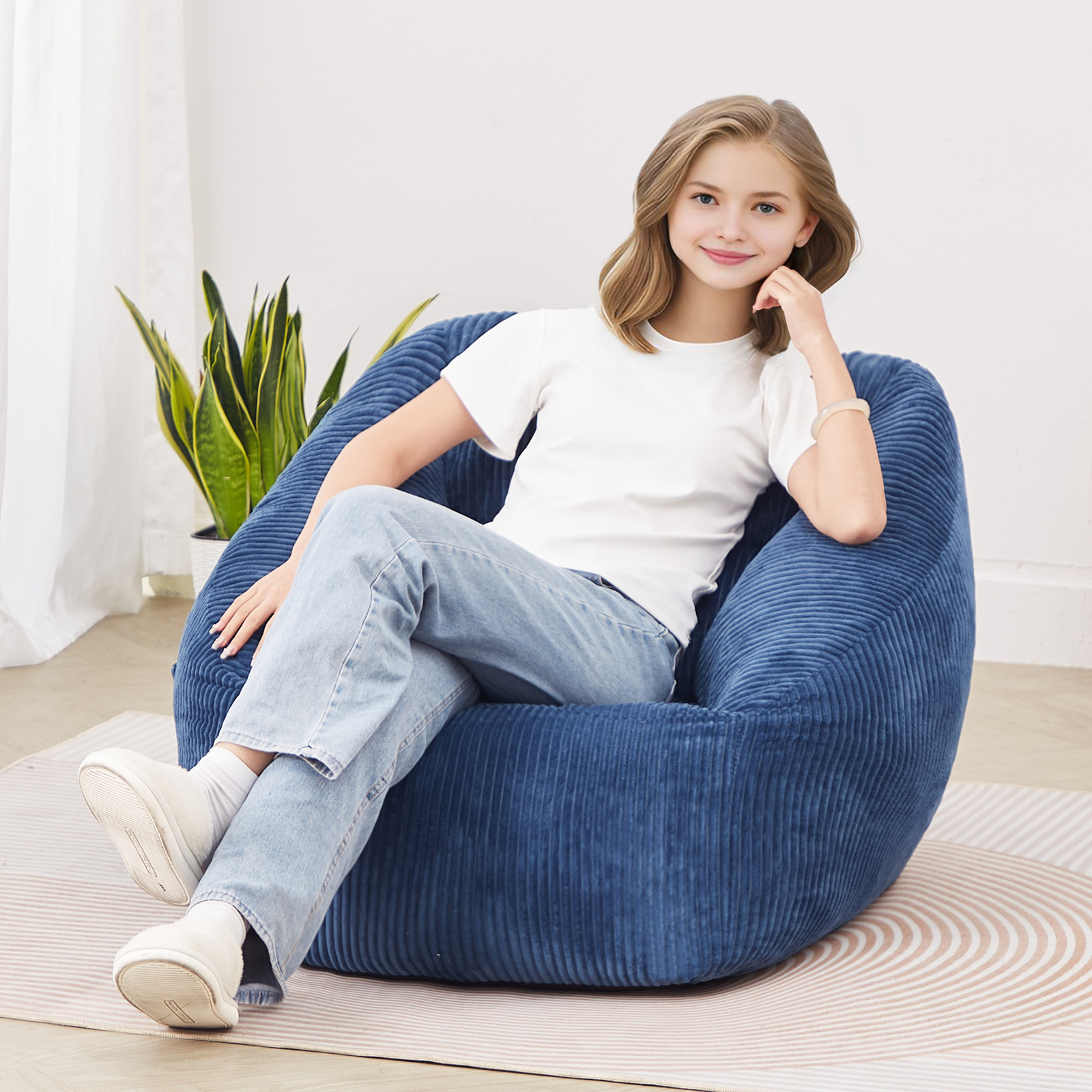 Bean Bag Chair with Armrests and Storage Pocket/Removable Cover & Dutch Velvet - Picture 22 of 62