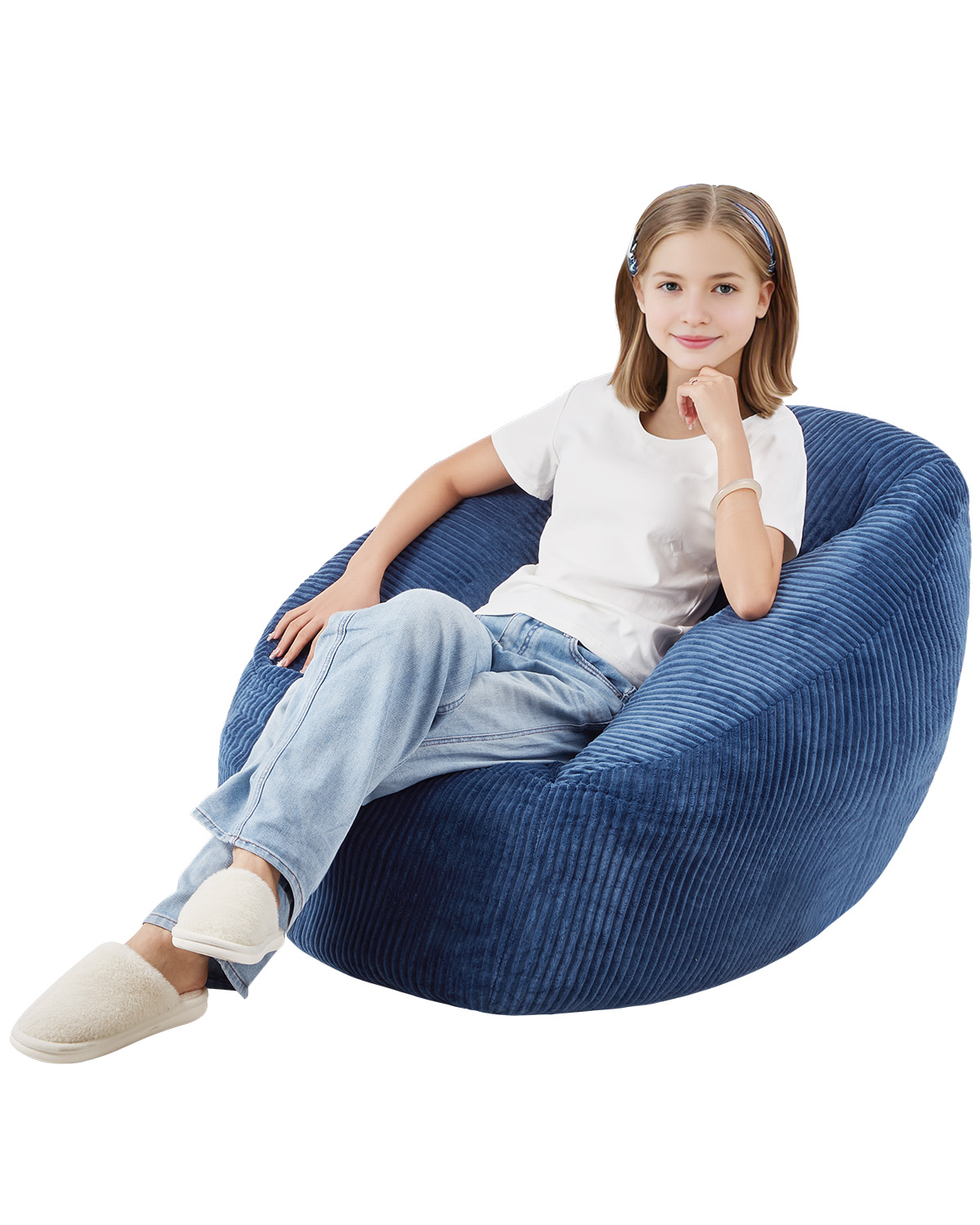 Bean Bag Chair with Armrests and Storage Pocket/Removable Cover & Dutch Velvet - Picture 15 of 62