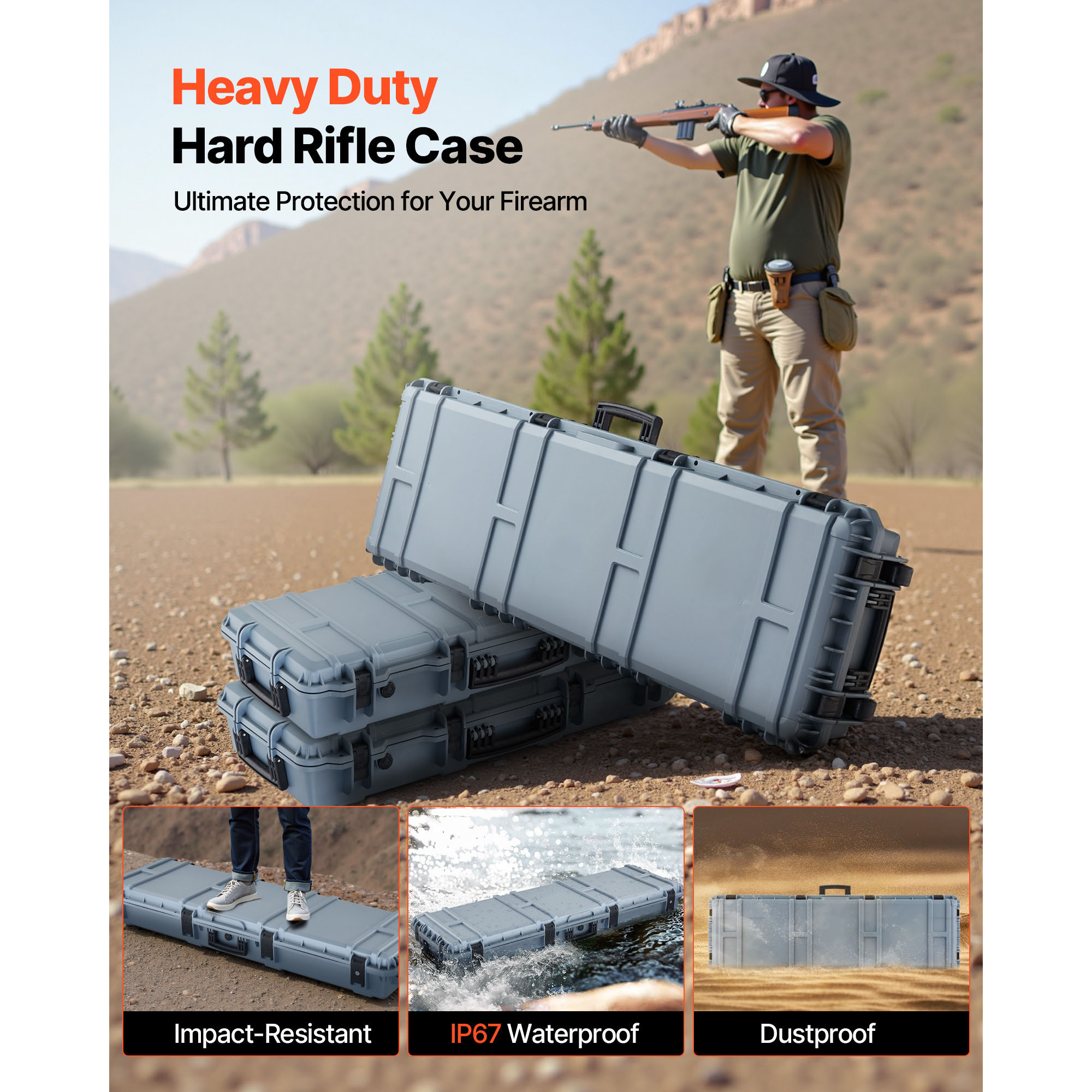 Uimoso Hard Rifle Case with IP67 Waterproof Design, Wheels & Customizable Foam