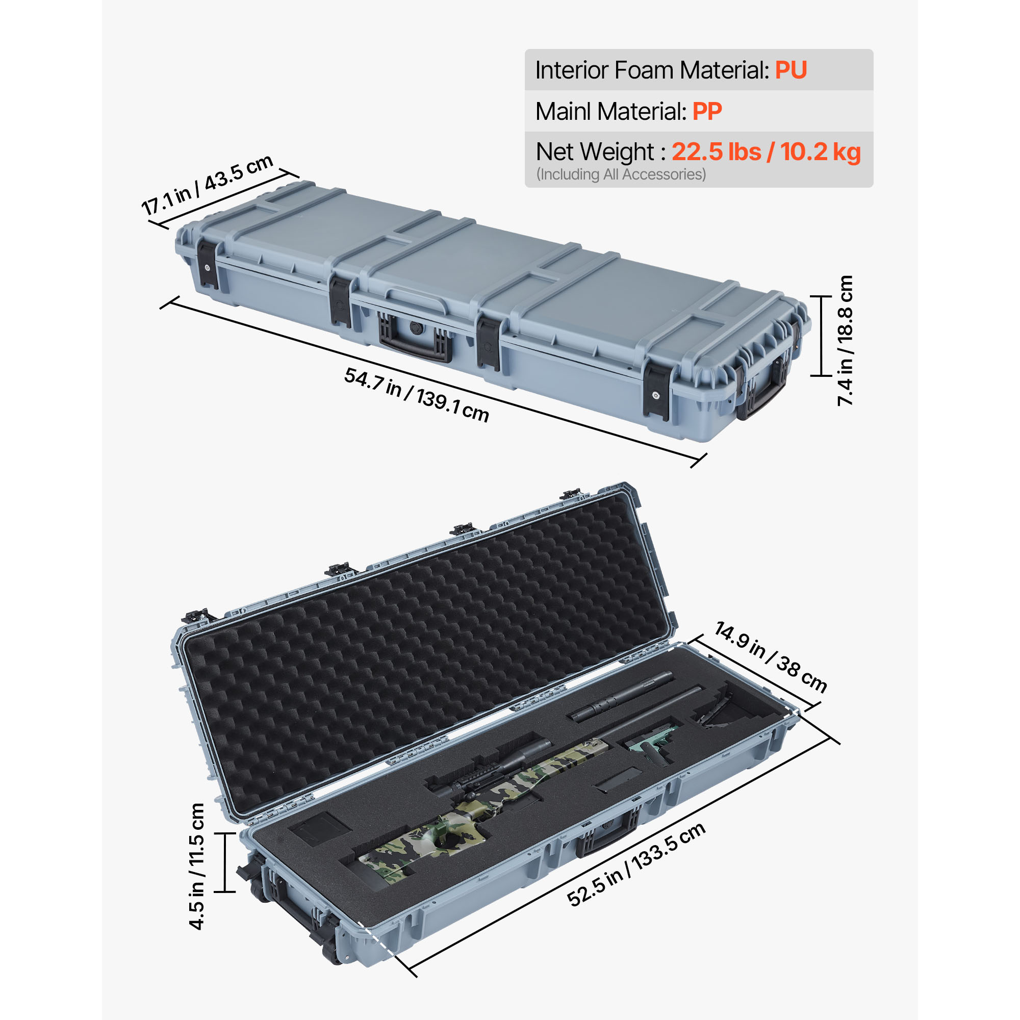 Uimoso Hard Rifle Case with IP67 Waterproof Design, Wheels & Customizable Foam