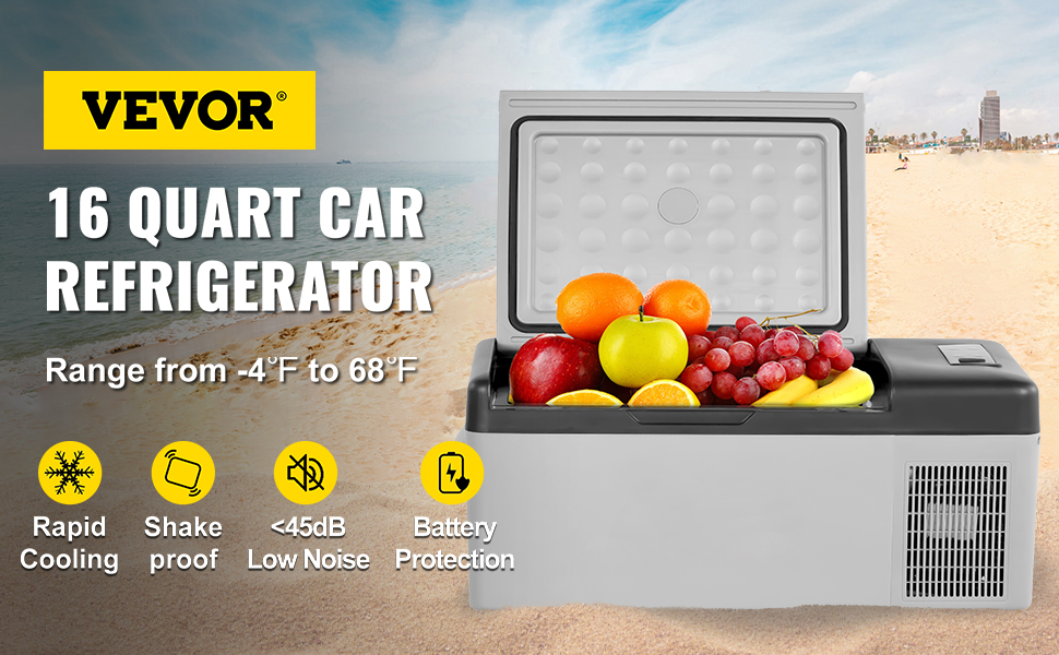 VEVOR 12 Volt Refrigerator 16 Qt, Portable Mini Car Fridge w/ -4