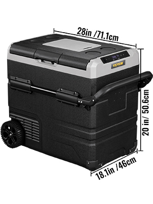 VEVOR 12 Volt Refrigerator 48 Quart, Dual Zone Car Fridge Freezer w/App Control & Wheels 12/24V DC & 110-240V AC Electric Compressor Cooler for Truck Vehicle RV Boat Outdoor & Home Use, -4℉-68℉ Black