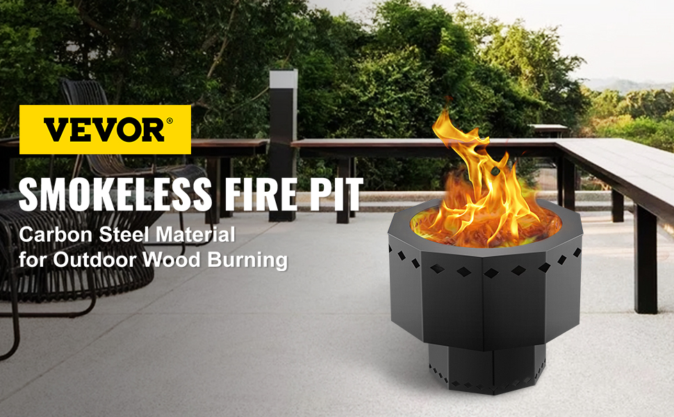 VEVOR Smokeless Fire Pit, Carbon Steel Stove Bonfire, Large 15