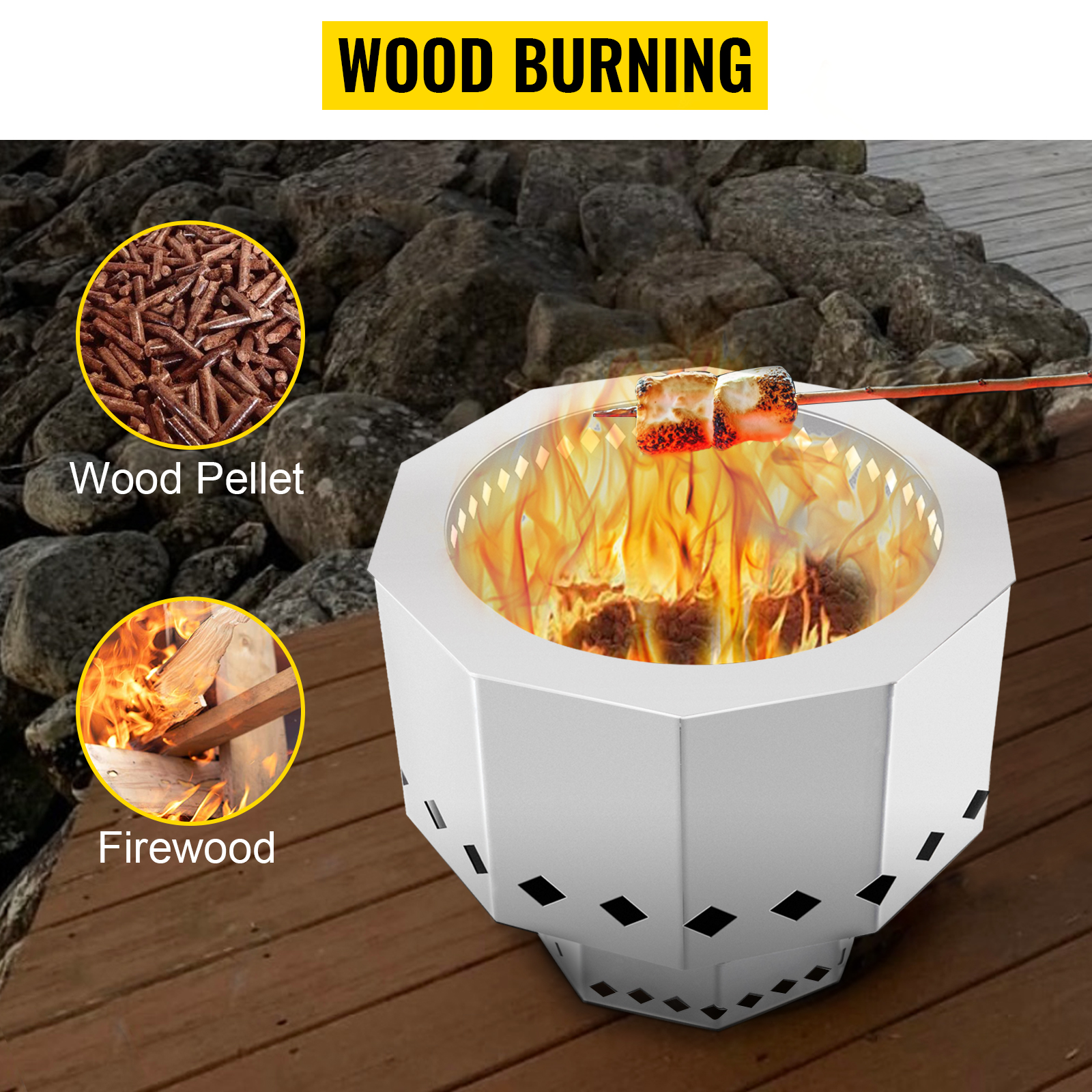 VEVOR Smokeless Fire Pit Stove Bonfire 15 inch Stainless Steel Outdoor ...