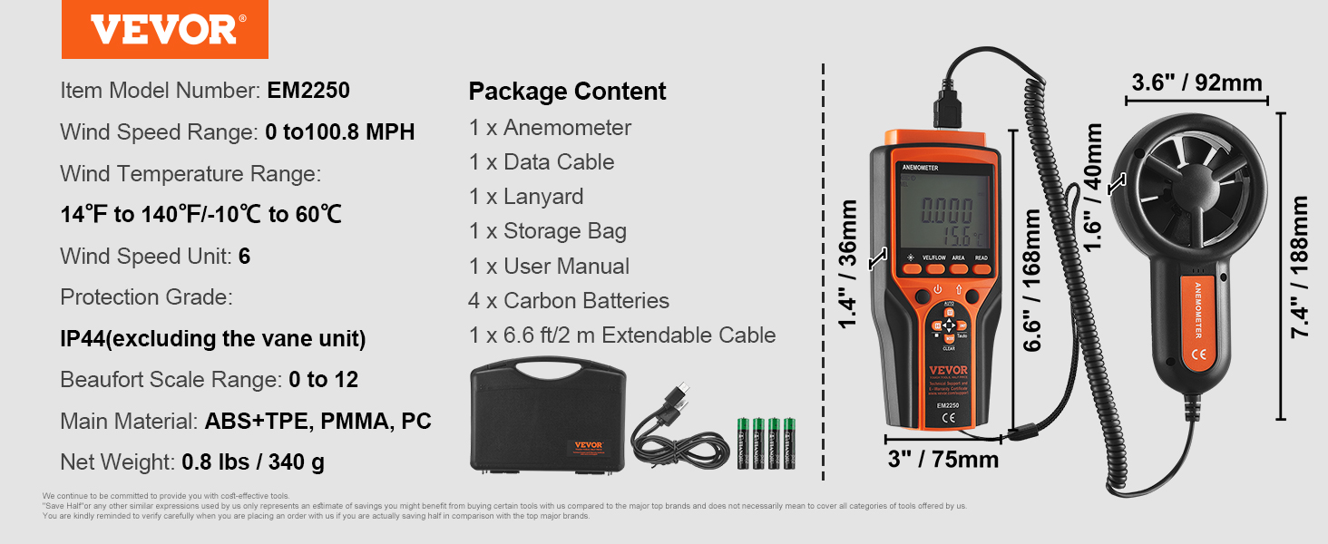 VEVOR 4 az 1-ben szélmérő 100,8 MPH légsebességmérő 168x75x36 mm szélmérő IP44 szélmérő szélerősségmérő MAX/MIN/AVG/CU szélsebesség adatsebességmérő