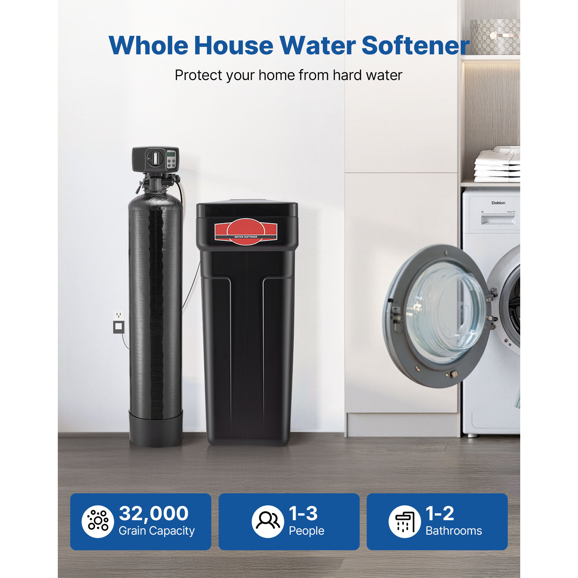 Uimoso Whole House Water Softener System 32000-64000 Grain Capacity Water Filter
