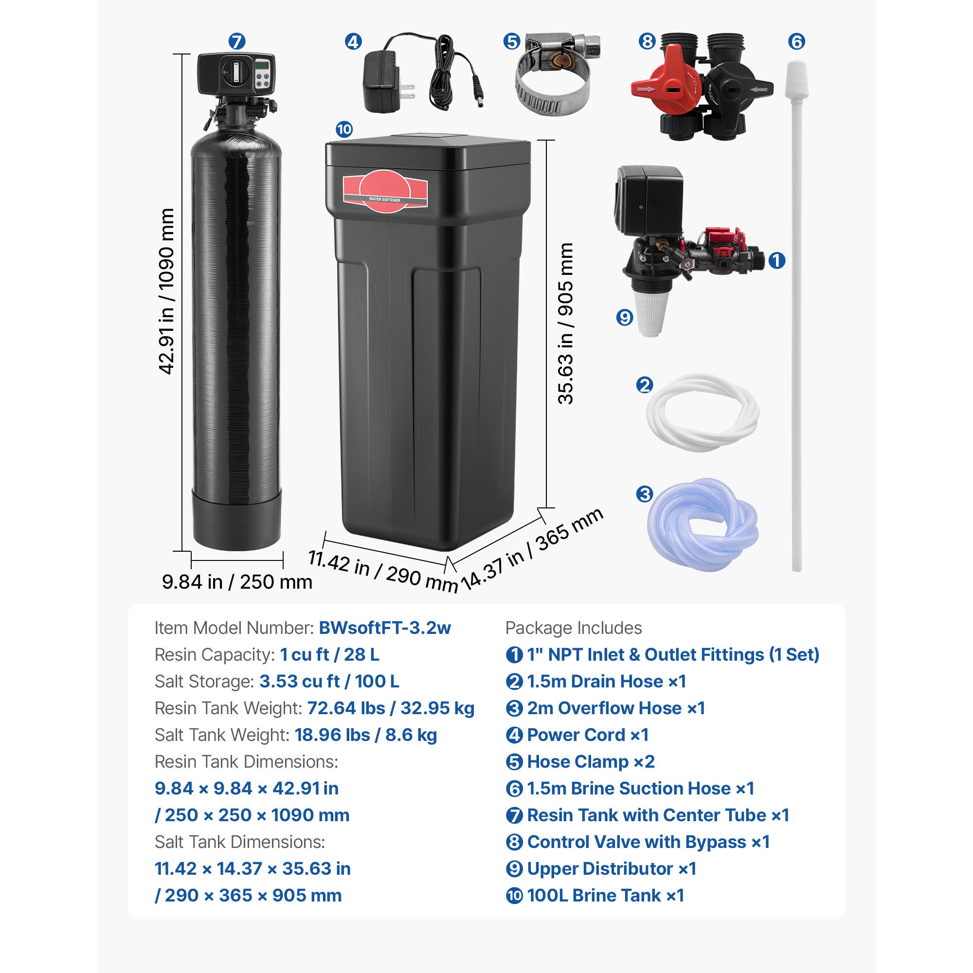 Uimoso Whole House Water Softener System 32000-64000 Grain Capacity Water Filter
