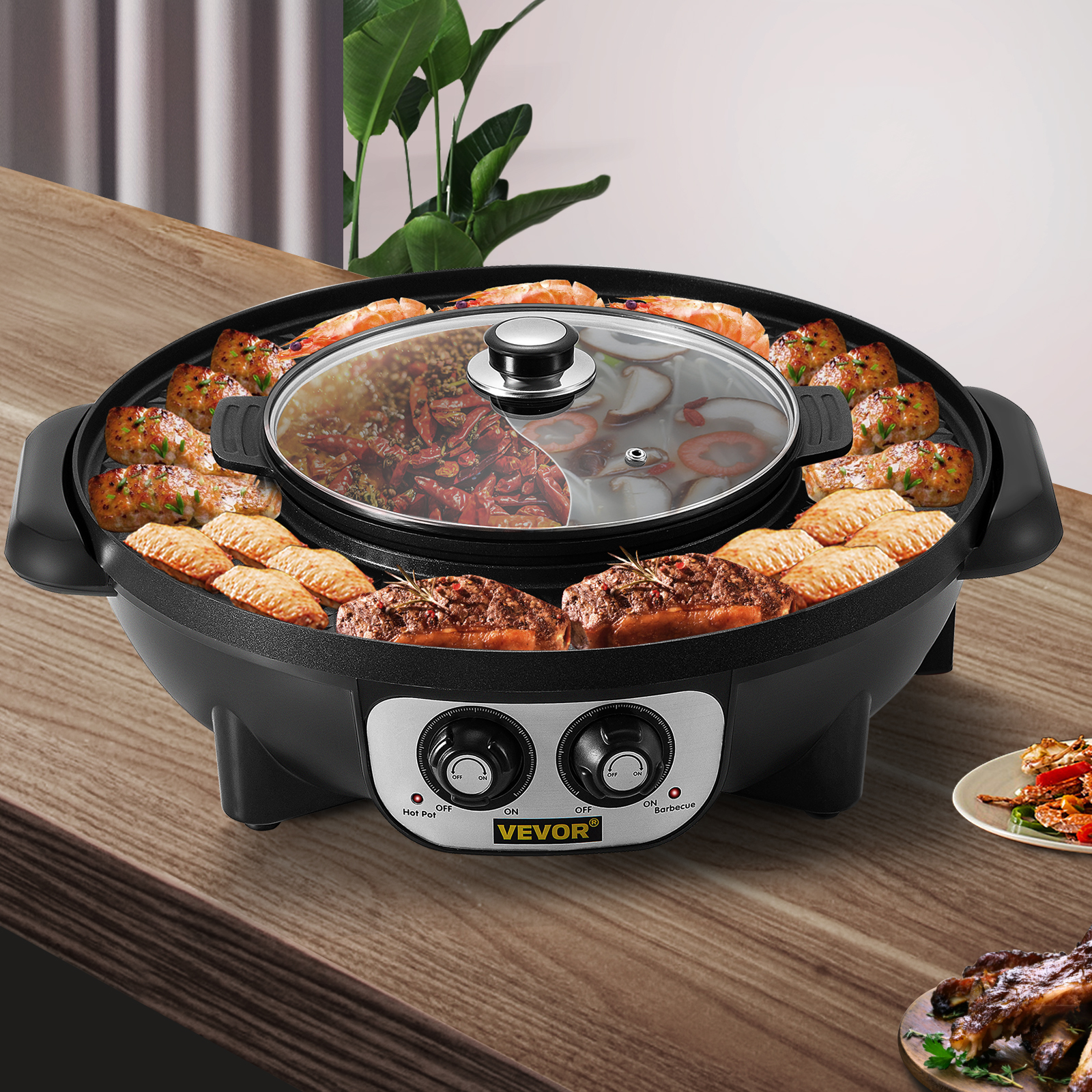 12'' x 16'' Nonstick Electric Skillet Grill BBQ Hot Pot w/ Hinged