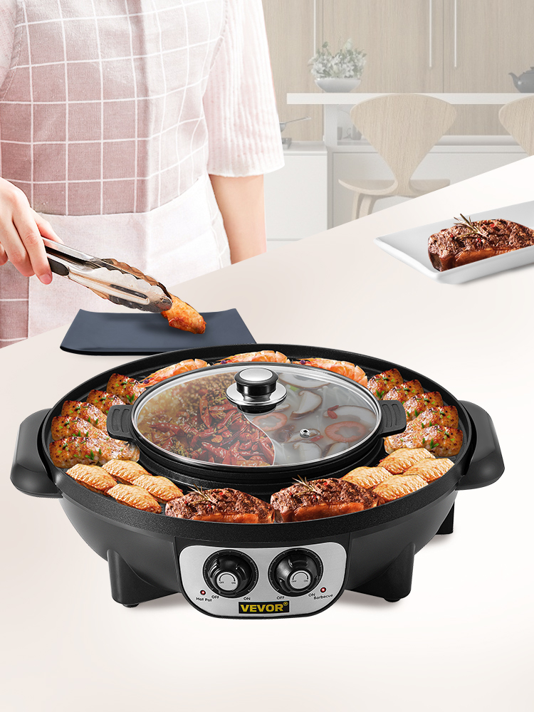 2 In 1 Separable Electric Grill Hot Pot 2200W Electric Multifunction BBQ Grill Buffet Hot Pot for Family Dinner Friends Gathering US SHIPPING 