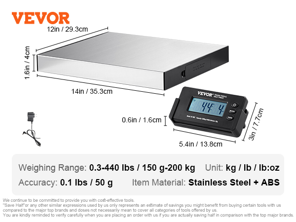 VEVOR Digital Shipping Scale, 49 ft Wireless Control, 440 lbs x 1.7 oz. Postal  Scale, with
