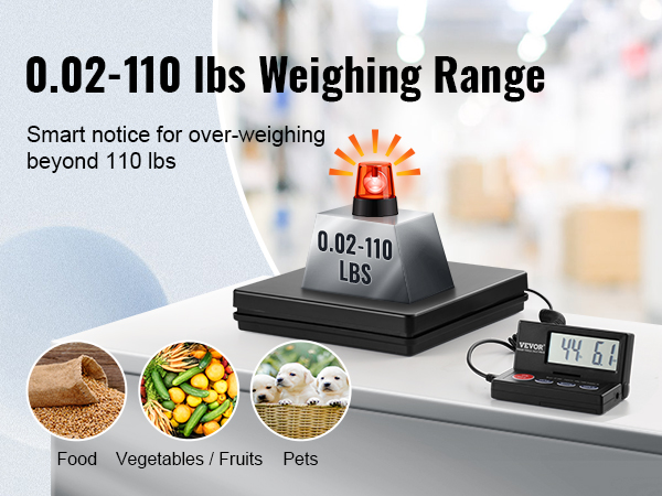 VEVOR Digital Shipping Scale 110 lbs x 0.07 oz Heavy Duty Postal Scale with Timer Tare Hold Function 90° Foldable LCD Screen Package Scale for
