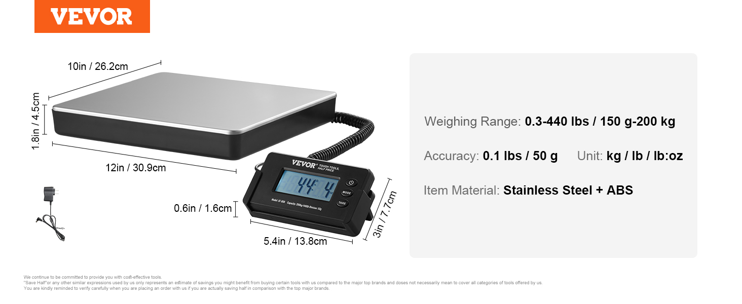 thumbnail image 2 of Digital Shipping Scale – 440lb Capacity, 0.1lb Accuracy – AC/DC, Rechargeable, LCD 2 of 4