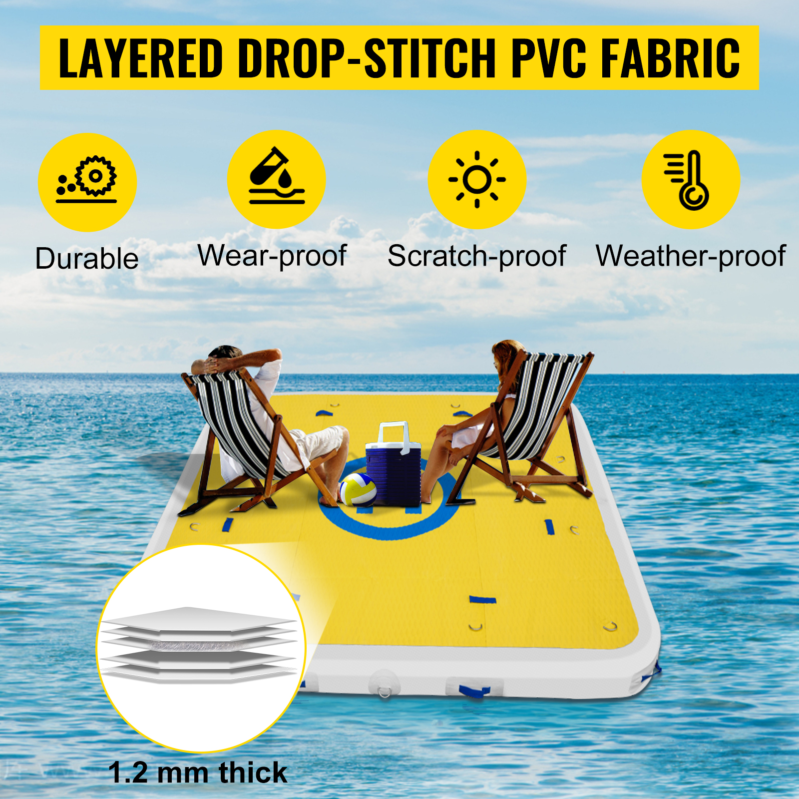 VEVOR Inflatable Dock Floating Platform, 8 x 6 ft, 3-4 Person Capacity ...