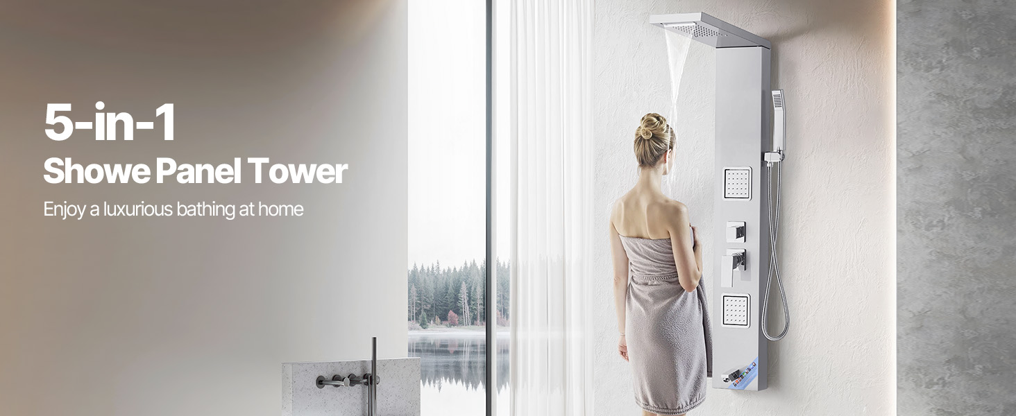 thumbnail image 2 of VEVOR Stainless Steel Shower Panel Tower, Wall Mounted Faucet System With Waterfall & 4 Modes 2 of 3