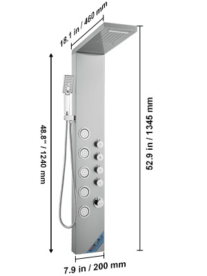 VEVOR Shower Panel System 5 Shower Modes LED Shower Panel Tower Rainfall Waterfall 2 Body Massage Jets Handheld Shower Head FTYS5CS2MSDPJJRDMV9 - The Home Depot - View #12