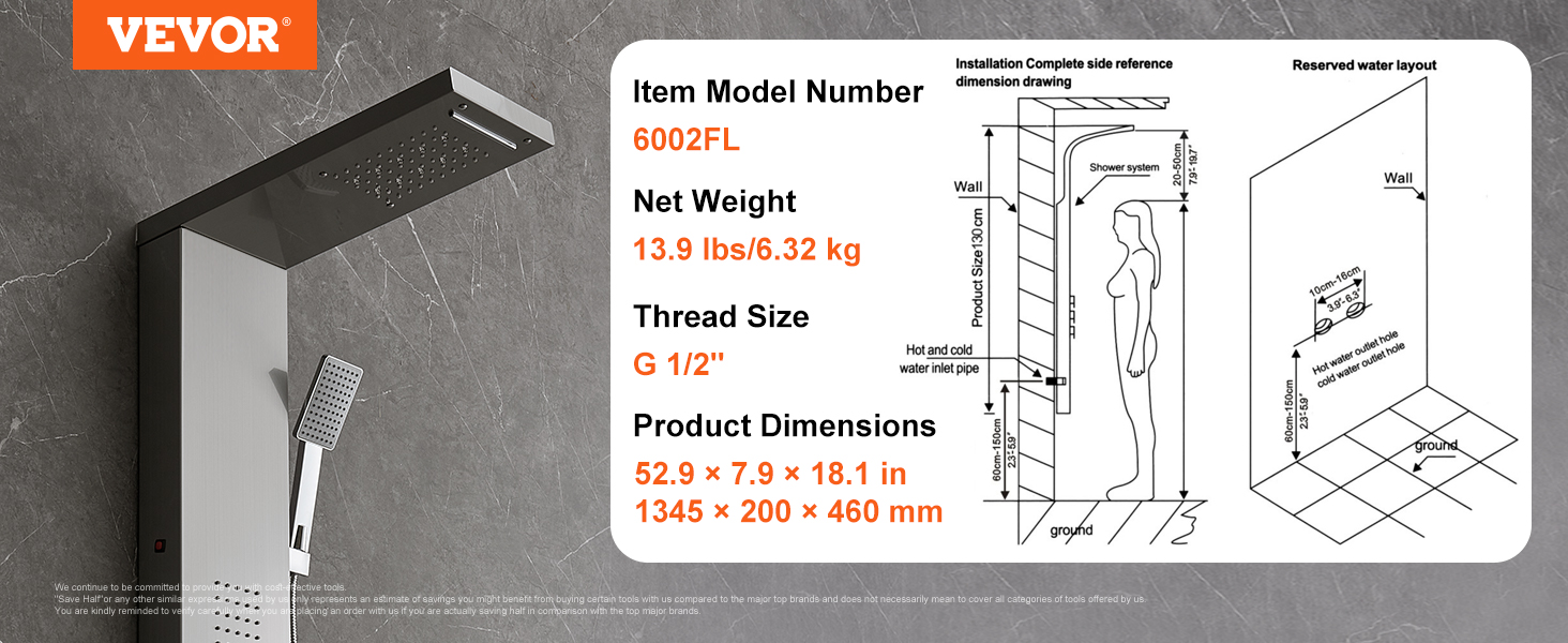 Shower Panel System,5 Shower Modes,Wall-Mounted