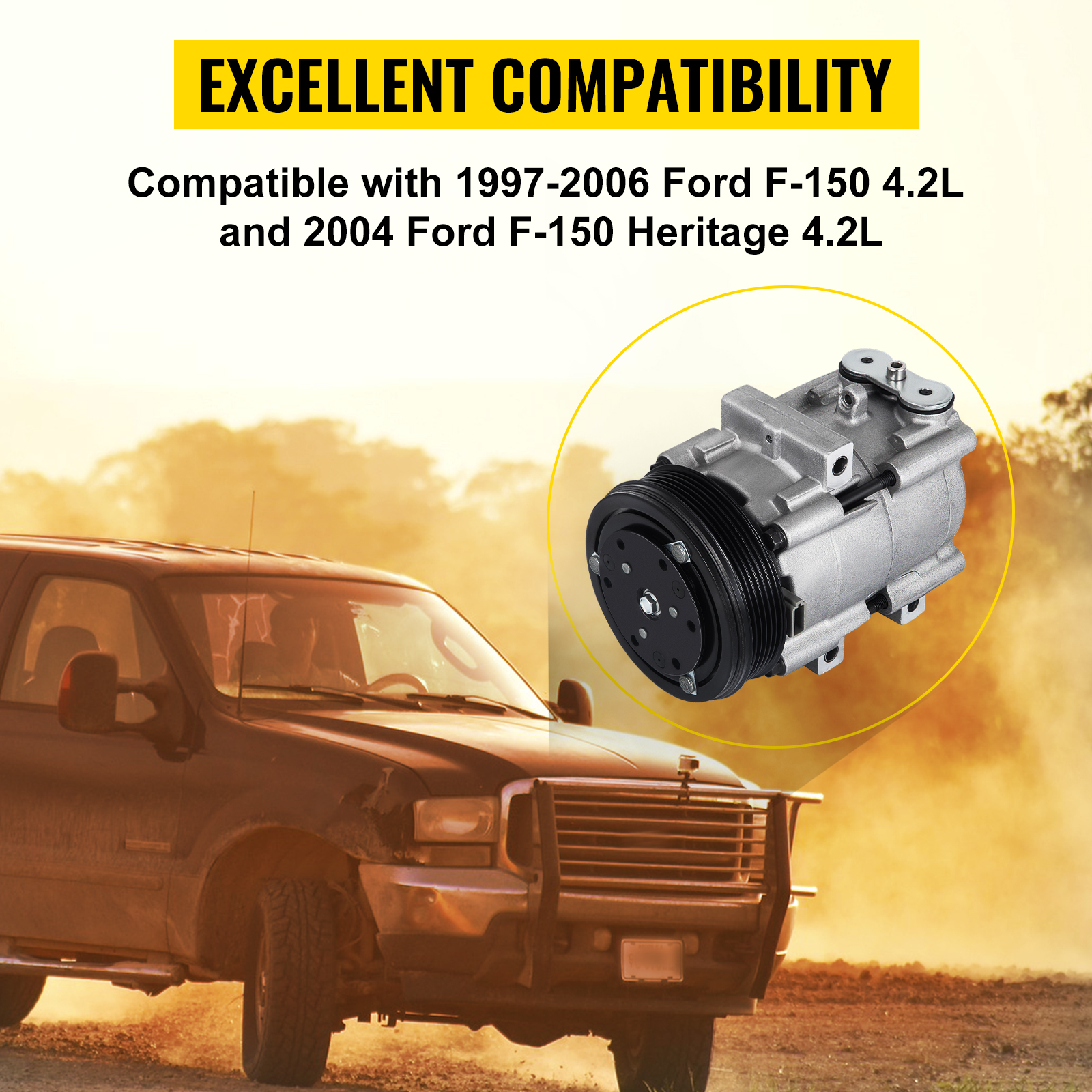 A/C Compressor w/ Clutch 58151 FS10 Fit 97-06 Ford F-150 4.2L 4.6L 5.4L