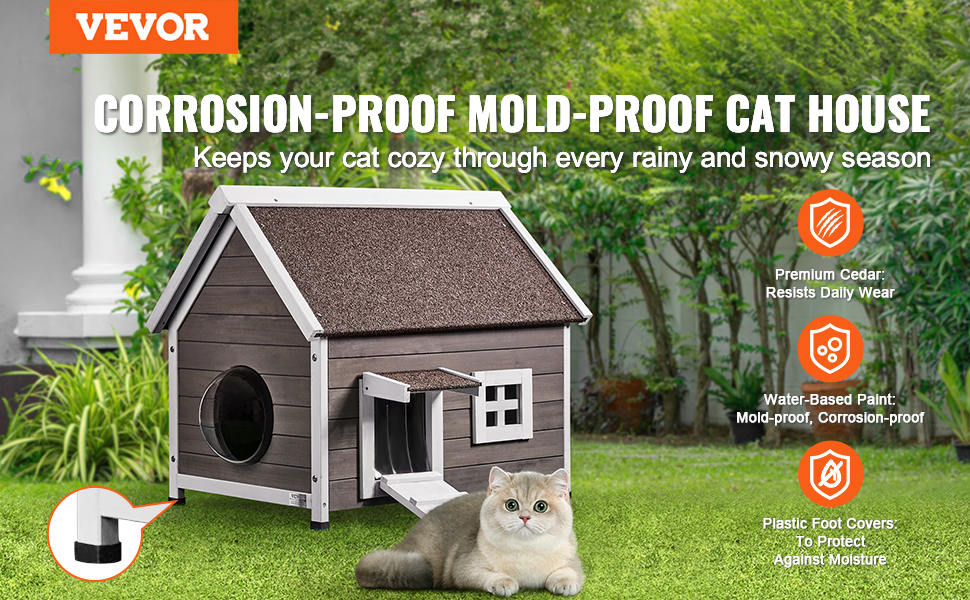 VEVOR Outdoor Cat House Wooden Feral Cat Shelter with Roof Door Flaps