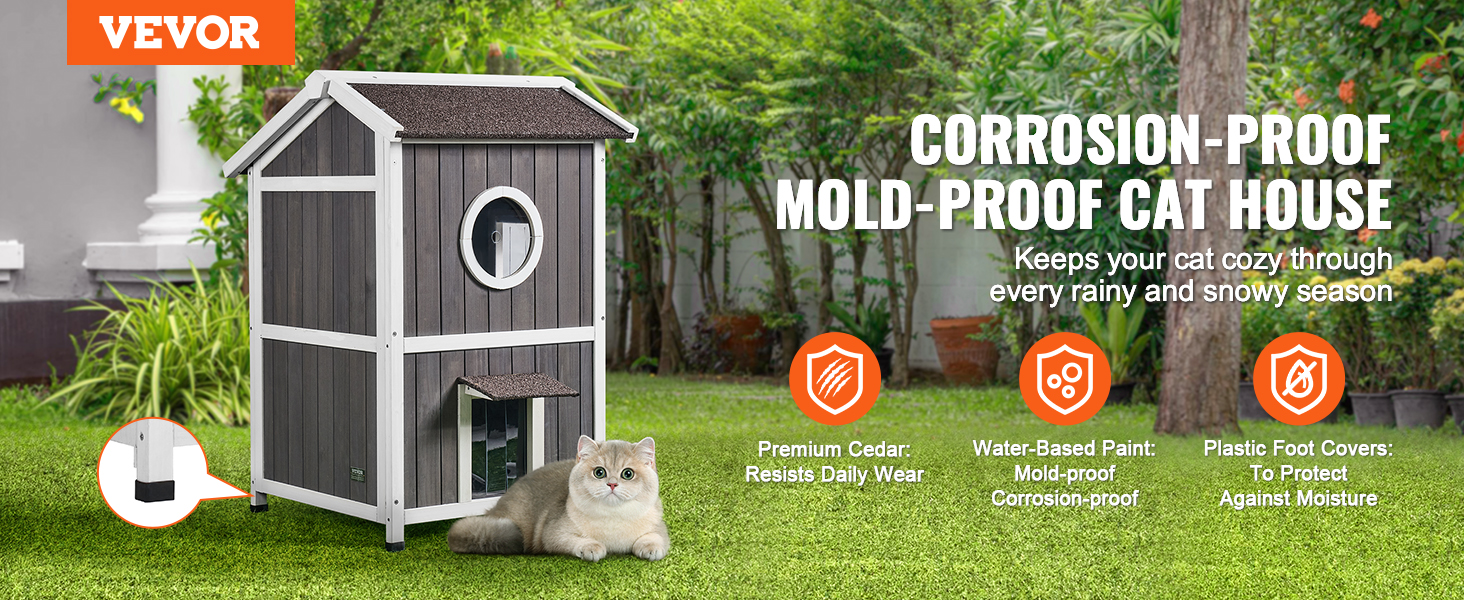 Maison pour chat d'extérieur VEVOR Abri pour chats sauvages en bois à 2 — free download