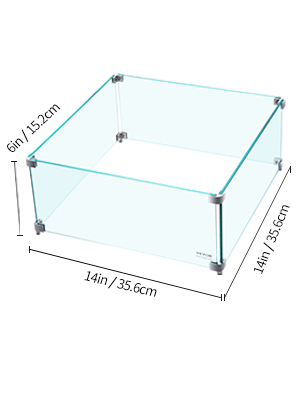VEVOR Fire Pit Wind Guard, 14 x 14 x 6 Inch Glass Wind Guard, Rectangular Glass Shield, 0.3" Thick Fire Table, Clear Tempered Glass Flame Guard, Steady Feet Tree Pit Guard for Propane, Gas, Outdoor
