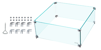 VEVOR Fire Pit Wind Guard, 14 x 14 x 6 Inch Glass Wind Guard, Rectangular Glass Shield, 0.3" Thick Fire Table, Clear Tempered Glass Flame Guard, Steady Feet Tree Pit Guard for Propane, Gas, Outdoor