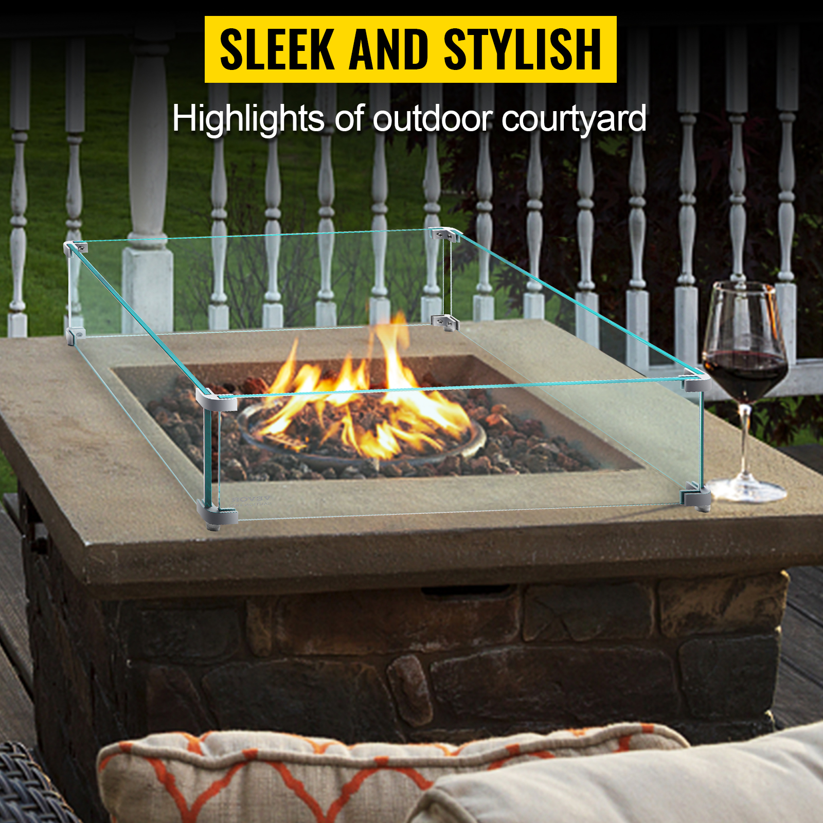 VEVOR Fire Pit Wind Guard, 22 x 22 x 9 inch Glass Flame Guard, Oblong