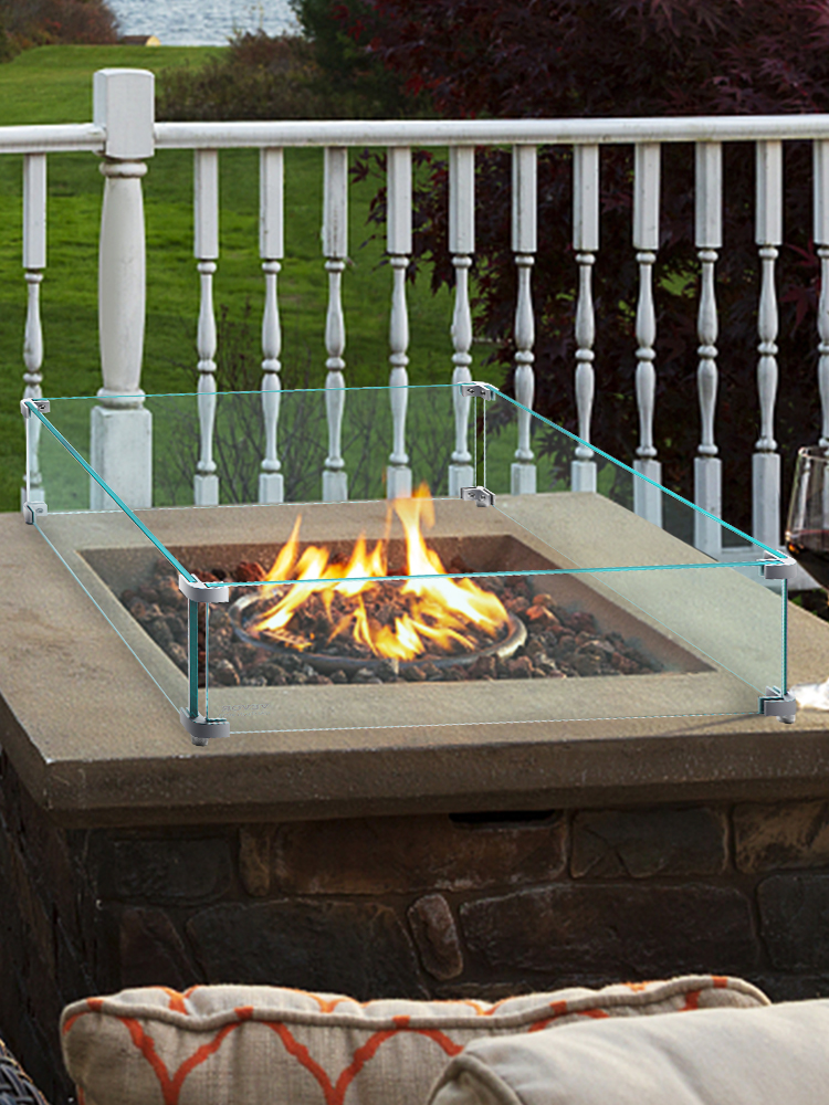 VEVOR Fire Pit Wind Guard, 22 x 22 x 9 Inch Glass Wind Guard