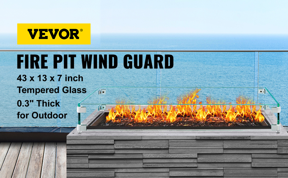 Fire Pit Wind Guard,Tempered Glass,0.3 inch Thickness