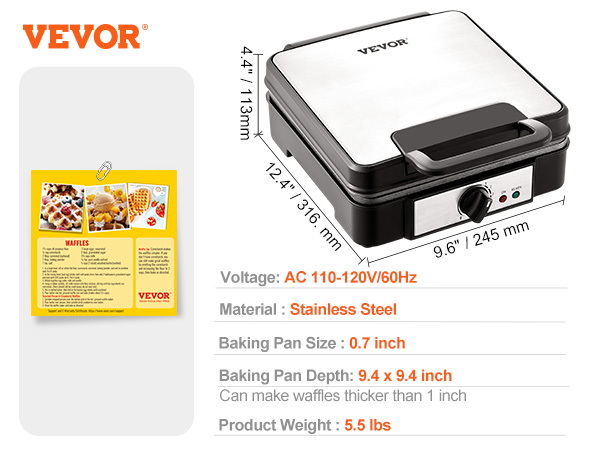 Square Waffle Maker,4 Slices,1200W
