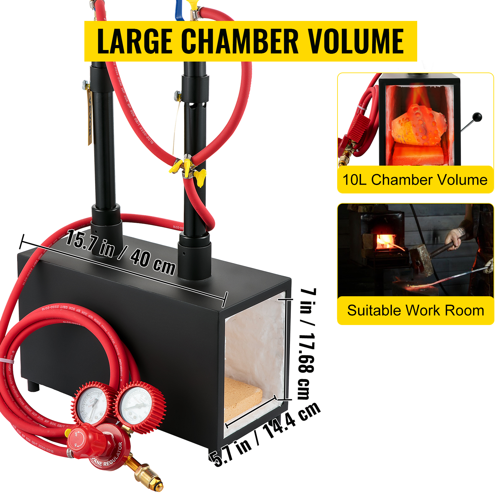 VEVOR Farrier Furnace with Dual Burners Large Capacity Portable Metal Propane Knife Forge, 2, Black