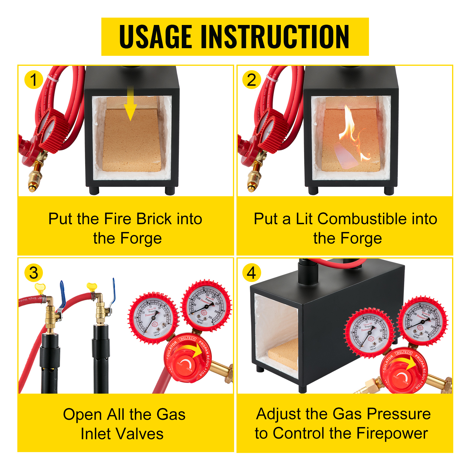 VEVOR Farrier Furnace with Dual Burners Large Capacity Portable Metal Propane Knife Forge, 2, Black