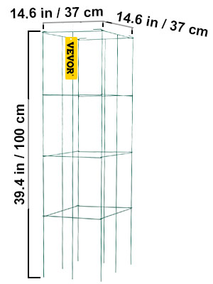 VEVOR Paradicsomketrecek Növénytartó ketrecek 3 db négyzet alakú acél 3,3 láb zöld kerthez