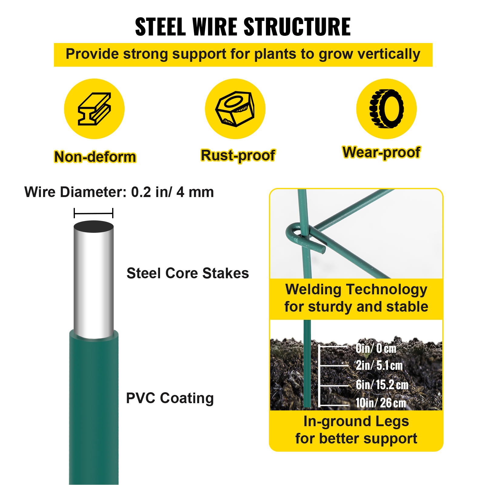 Tomato Cages Plant Support Cage Square Steel 3/5/6/10 Packs Silver/Green - Picture 31 of 75