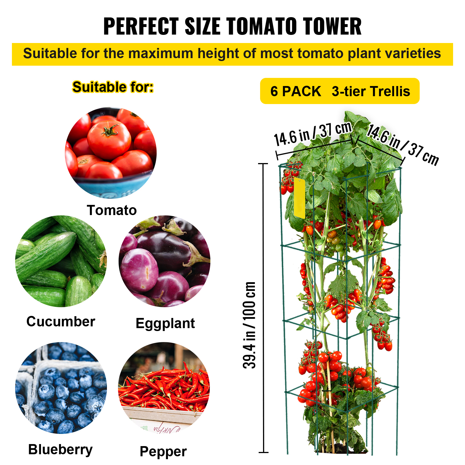 Tomato Cages Plant Support Cage Square Steel 3/5/6/10 Packs Silver/Green - Picture 42 of 75