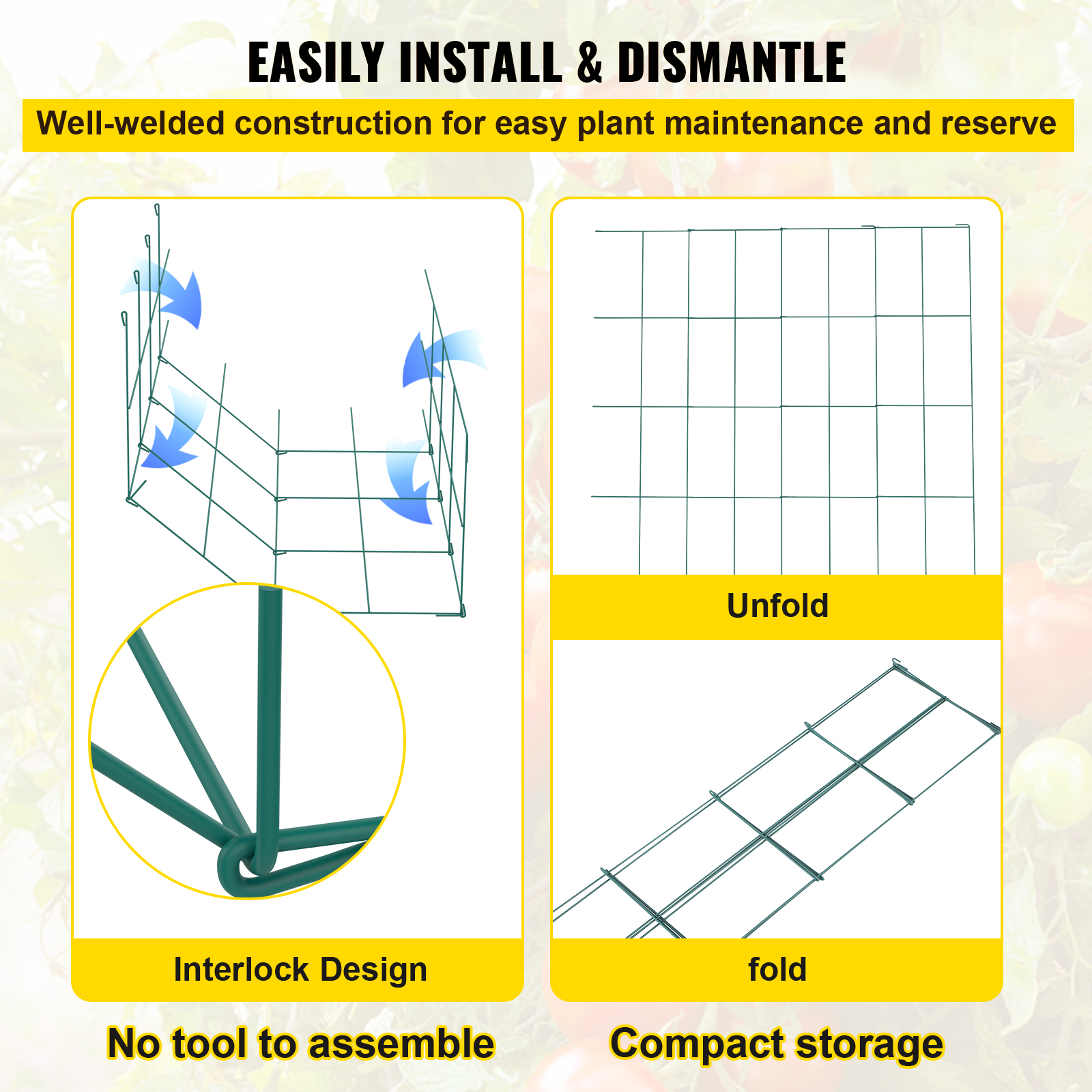 Tomato Cages Plant Support Cage Square Steel 3/5/6/10 Packs Silver/Green - Picture 45 of 75