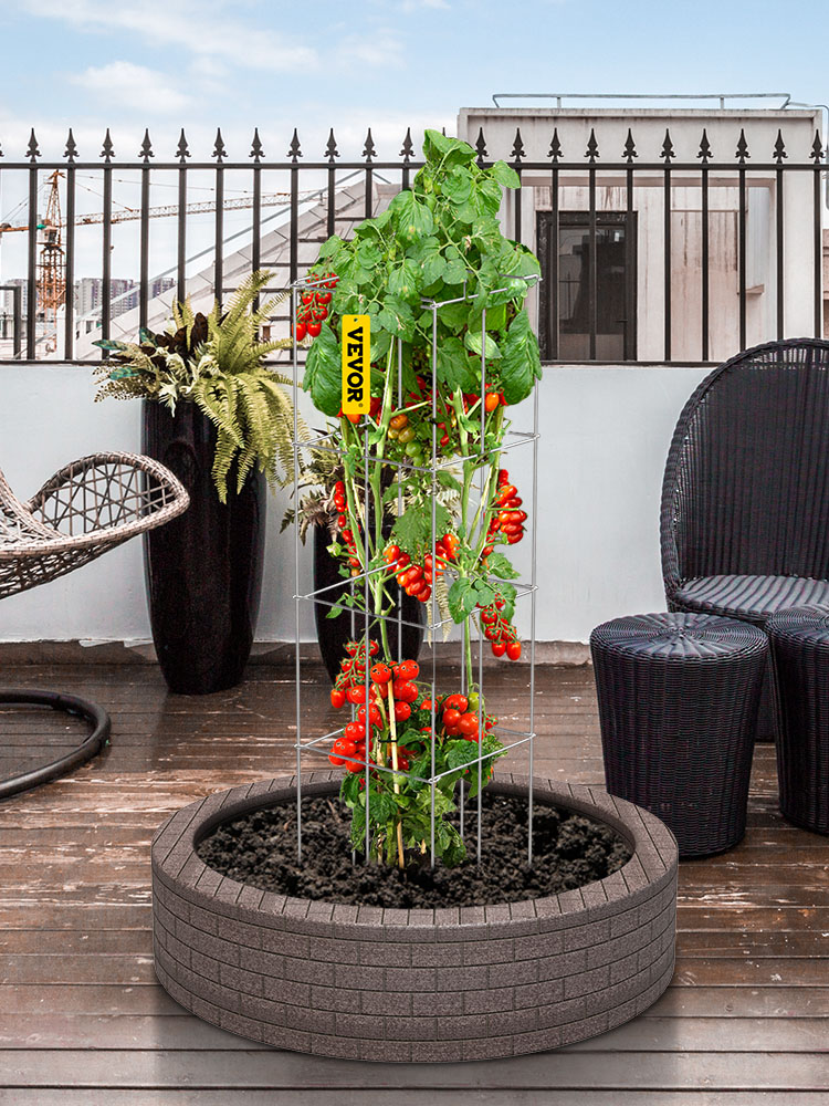 VEVOR Tomato Cages, 11.8" x 11.8" x 46.1", 5 Packs Square Plant Support Cages, Silver PVC-Coated Steel Tomato Towers for Climbing Vegetables, Plants, Flowers, Fruits 