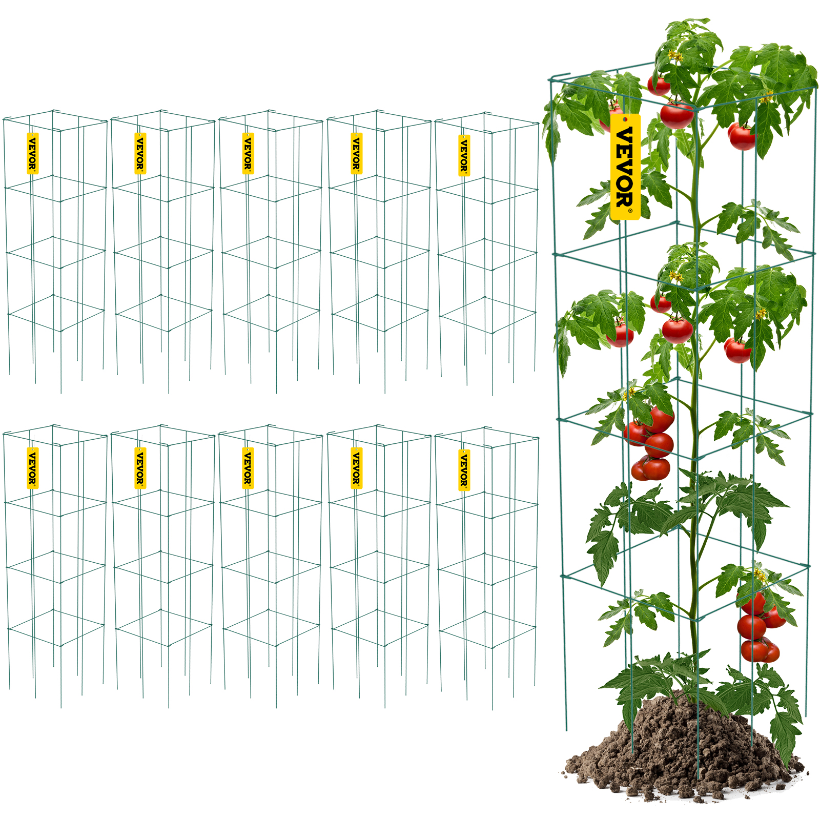 VEVOR Paradicsomketrecek Növénytartó ketrec, 10 db négyzet alakú acél, 3,8 láb zöld kerthez