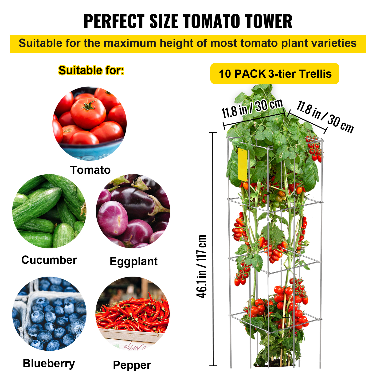 Tomato Cages Plant Support Cage Square Steel 3/5/6/10 Packs Silver/Green - Picture 66 of 75
