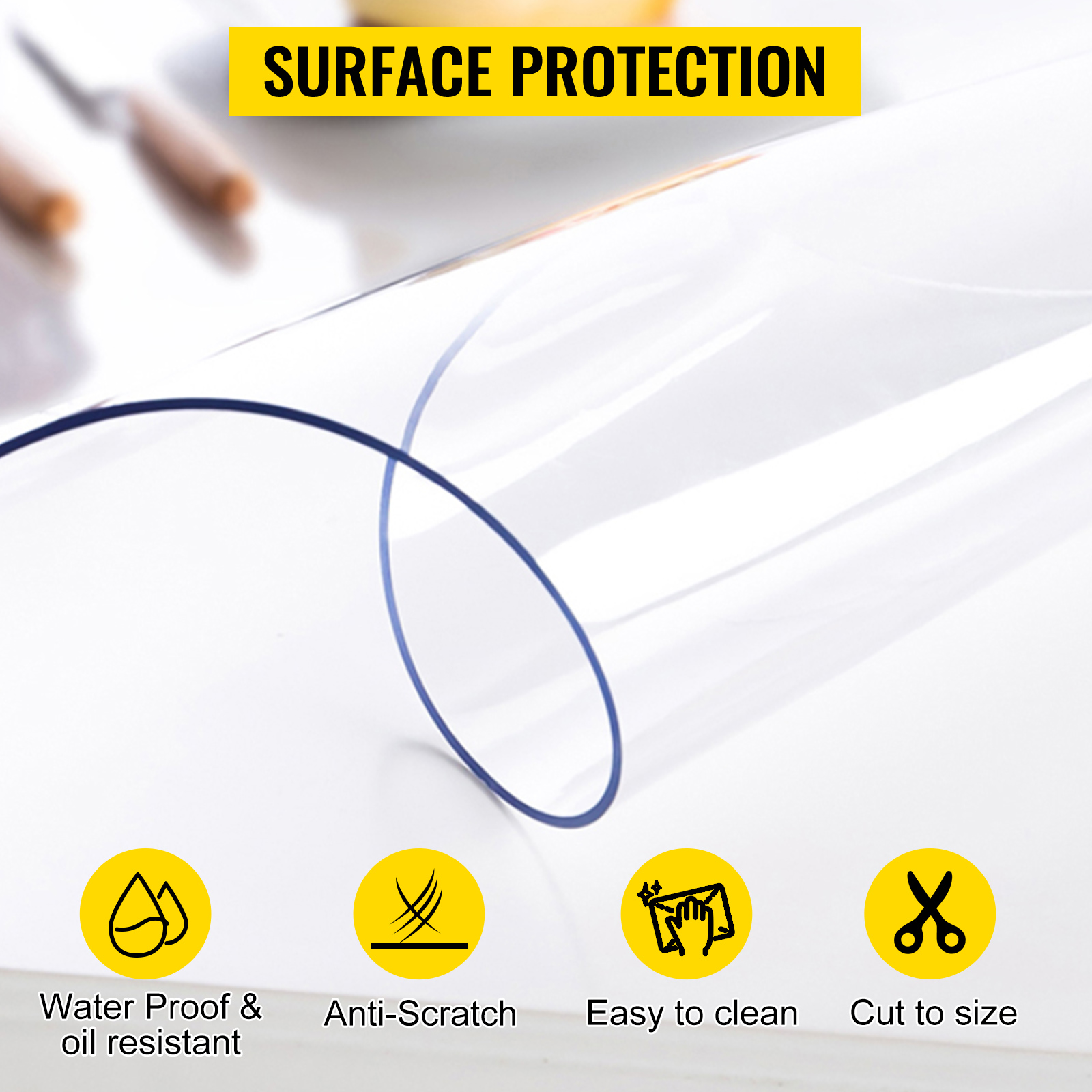Rectangle 42 x 60 Inch Clear PVC Table Cover Protector Desk Vinyl Thickness  1.5mm Waterproof Plastic Tablecloth Anti-hot Transparent Table Pad (42 x
