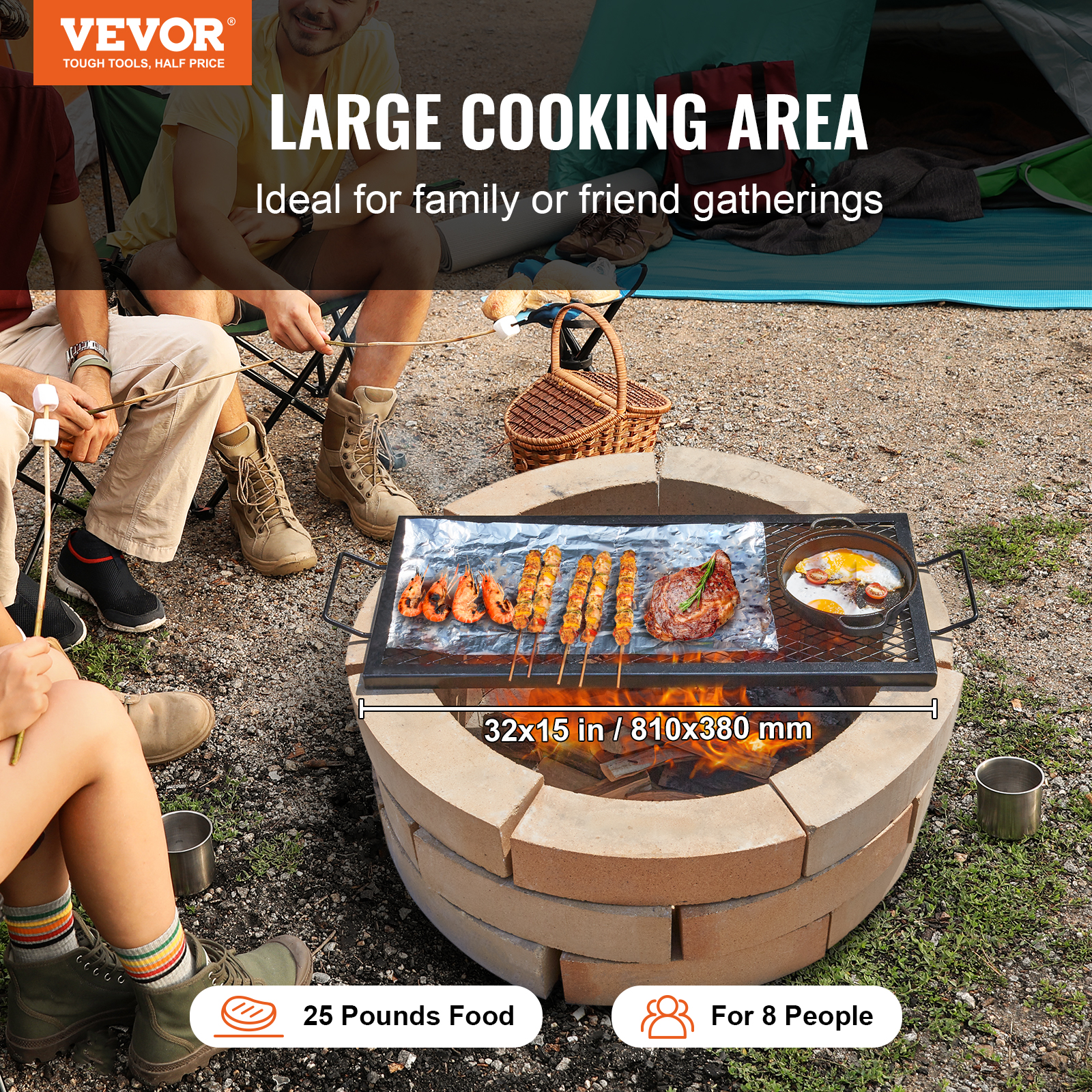 VEVOR 30/32/36/44" Round/Rectangle Cooking Grate Fire Pit Grill Grate X-Marks - Picture 52 of 62