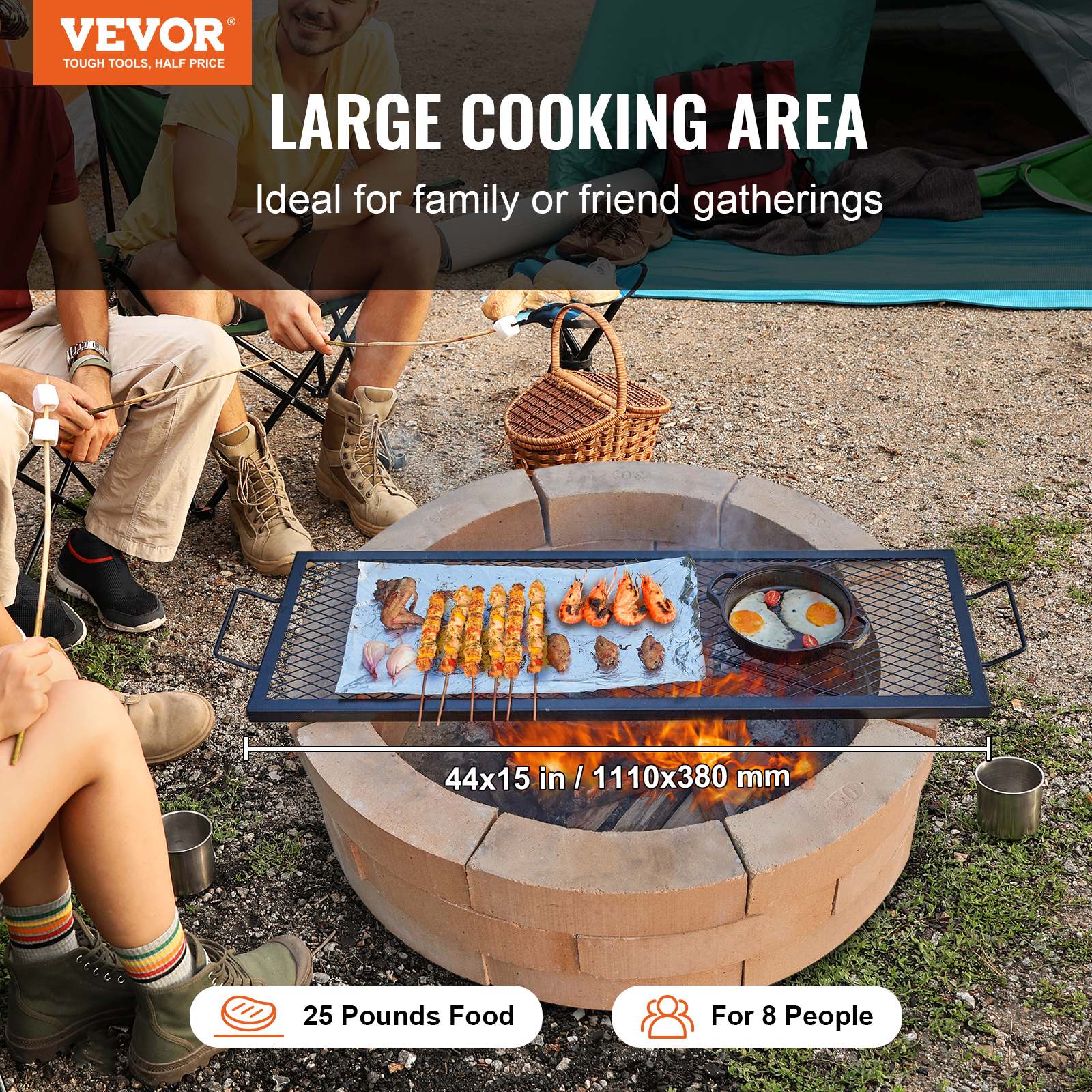 VEVOR 30/32/36/44" Round/Rectangle Cooking Grate Fire Pit Grill Grate X-Marks - Picture 40 of 62