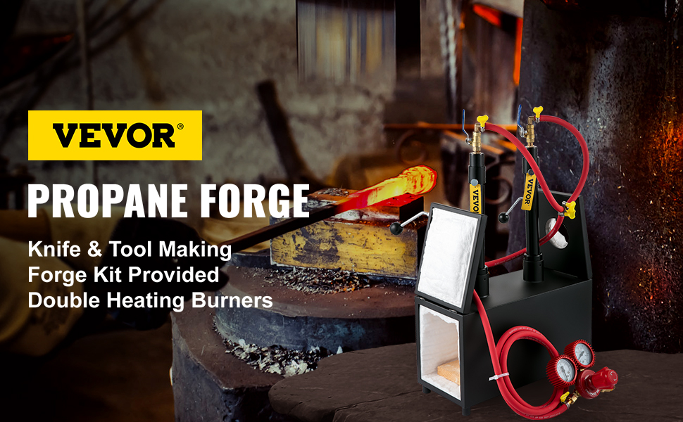 VEVOR VEVOR Propane Knife Forge, Farrier Furnace with Dual Burners,  Portable Square Metal Forge with Two Durable Doors, Large Capacity, for  Blacksmithing, Knife Making, Forging Tools and Equipment