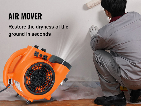 VEVOR Floor Blower, 1/4 HP, 1000 CFM Air Mover for Drying and Cooling,  Portable Carpet Dryer Fan with 4 Blowing Angles and Time Function, for  Janitorial, Home, Commercial, Industrail Use, ETL Listed