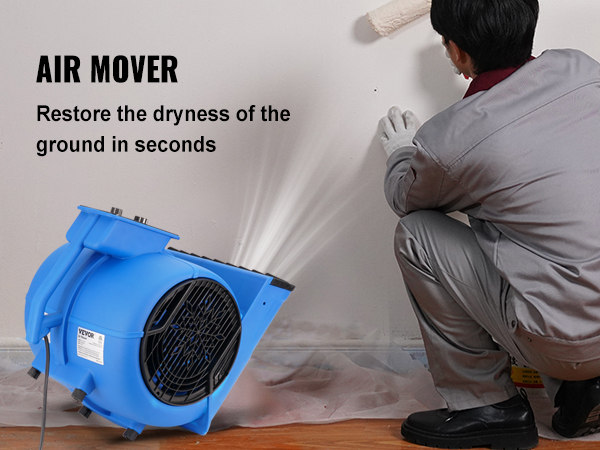 VEVOR Soplador de piso VEVOR, 1/2 HP, 2600 CFM Air Mover para secado y  enfriamiento, ventilador portátil para secador de alfombras con 4 ángulos  de soplado y función de tiempo, para limpieza