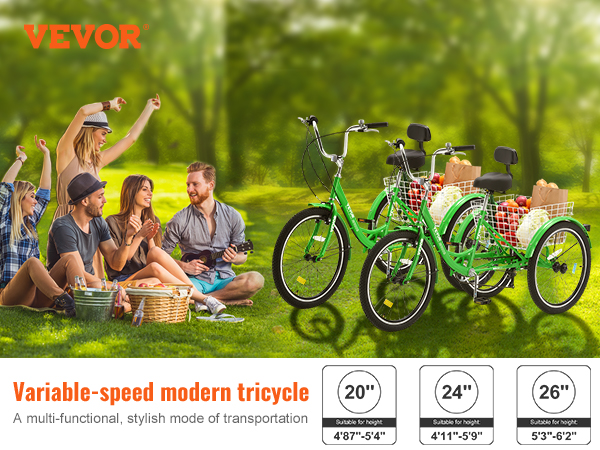 Triciclo Adulto 26 Pulgadas, 6 Velocidades, Con Cesta De Compras - Ideal Para Personas Mayores Y Mujeres