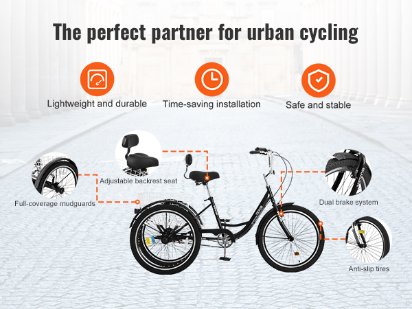 Trotinette Electrique Adulte VEVOR Adult Tricycles Bike, 26 Inch